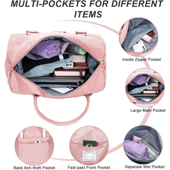 Waterproof Sports Travel Duffle Bag, Gym & Weekender Bag for Women with Strap - Picture 6 of 11